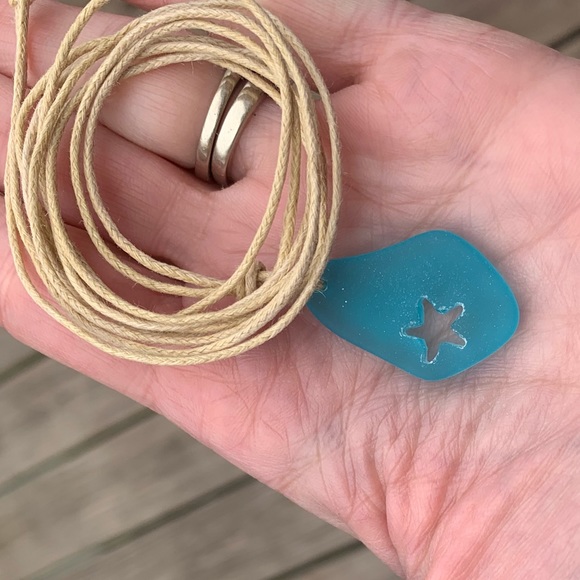 Carved Starfish Seaglass Necklace Extra Long - Picture 3 of 3